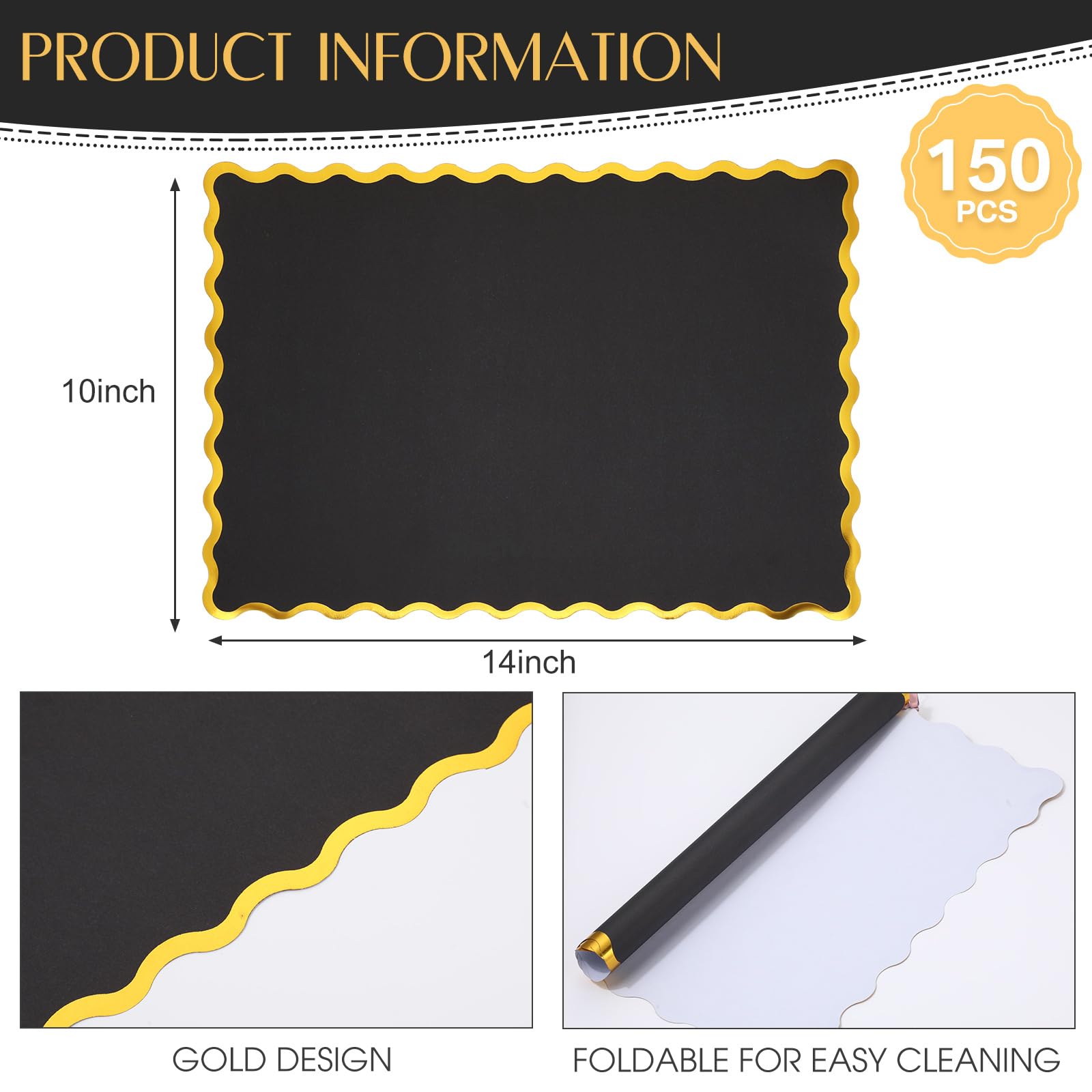 FoldTier 150 manteles individuales de papel de 10 x 14 pulgadas, manteles individuales de papel desechables con bordes festoneados para restaurante, hogar, catering, comedor, boda, fiesta, decoración