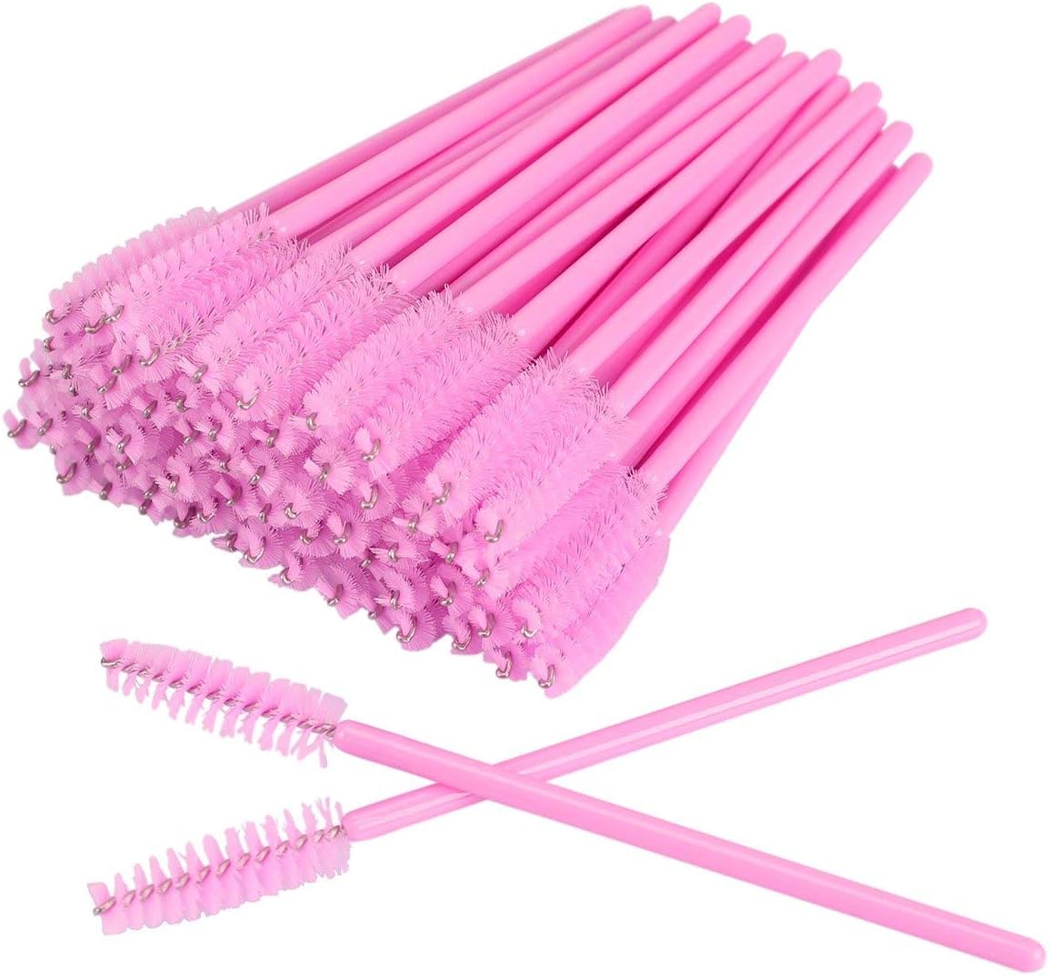 100 PCS Disposable Eyelash Brushes Mascara Wands Eye Lash Eyebrow Applicator Cosmetic Makeup Brush Tool Kits (Pink)
