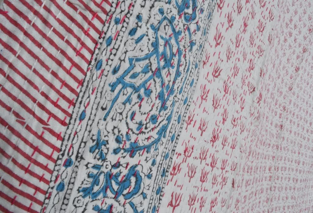 Indian Cotton Block Print Kantha Quilt Twin Size/Queen Size Kantha Quilt Twin Coverlet Quilt Throw Bohemain Bedspread Blanket (Pink, Twin)