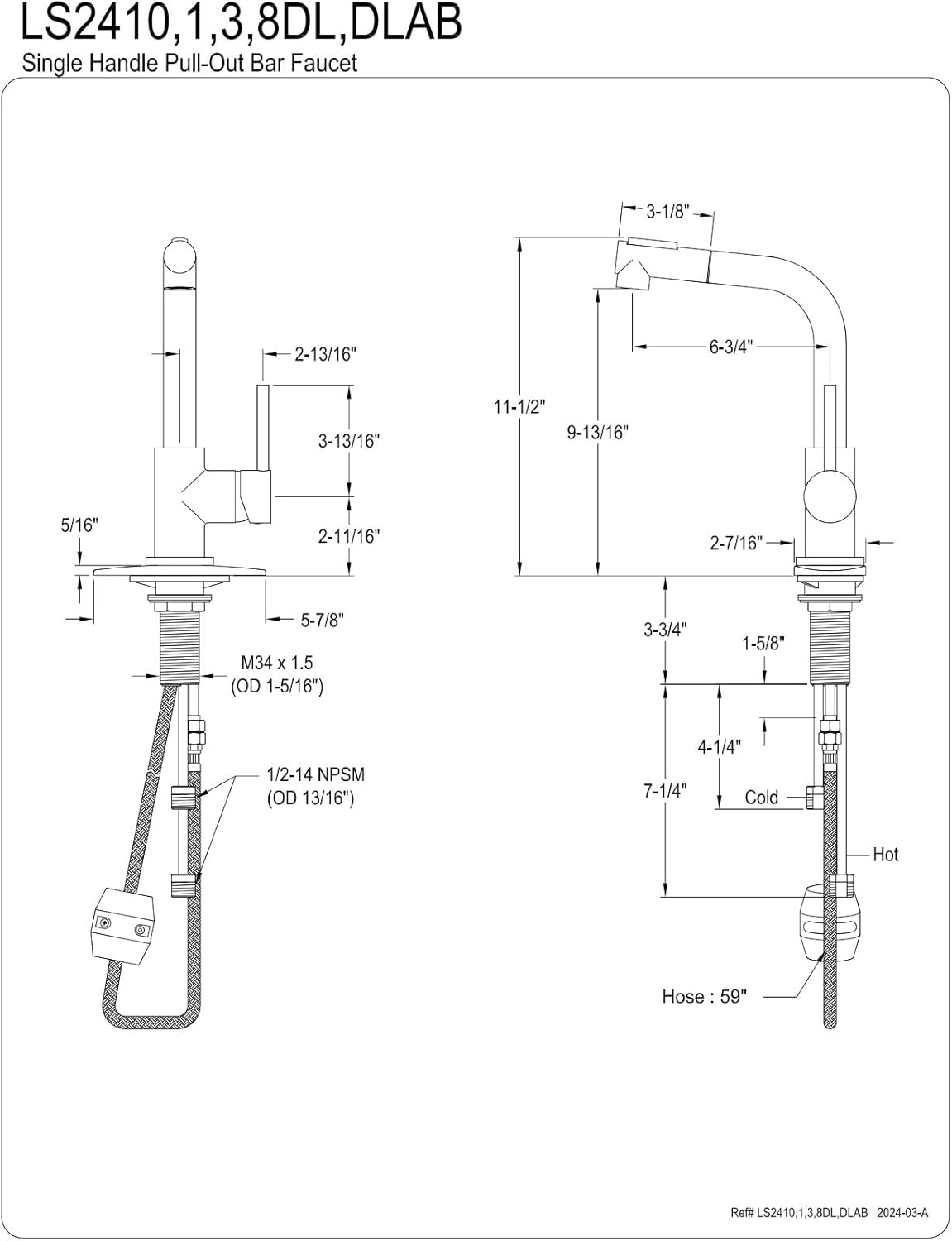 Kingston Brass LS2413DL Concord Single-Handle Pull-Out Bar Faucet, Brushed Brass