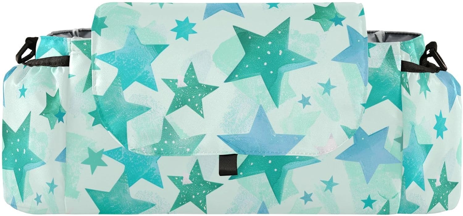 Mint Green Blue Stars stroller console organizer baby caddy organizer handlebar accesorios para carros de