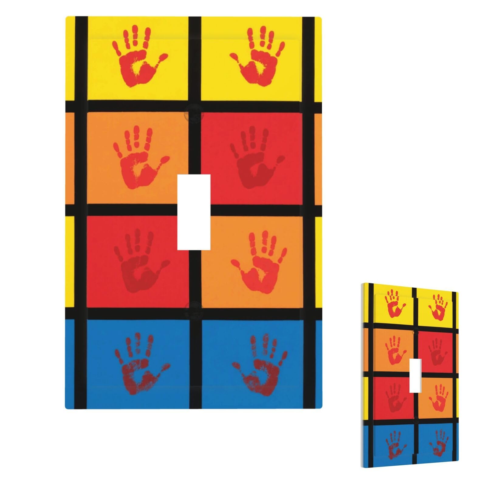 Fekiloot Single Toggle Handprints Wall Plate Cover Modern Decorative 1 Gang Light Switch Cover Unbreakable Receptacle Outlet Covers For Living Room Bedroom Home Decor