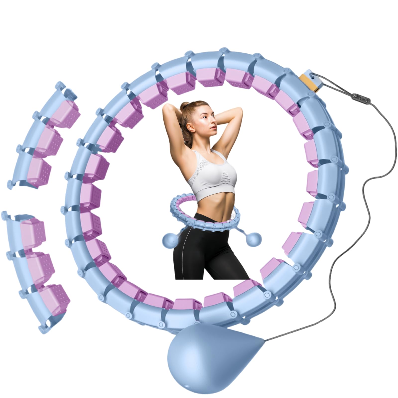 Smart Hoop Reifen Erwachsene Mit Gewicht Kugel,Ultra Leiser Hoola Hoop zum abnehmen Mit 32 Abnehmbaren Segmenten,Hullahub Reifen Zum Abnehmen Max Taillenumfang 165cm(Blaulila)