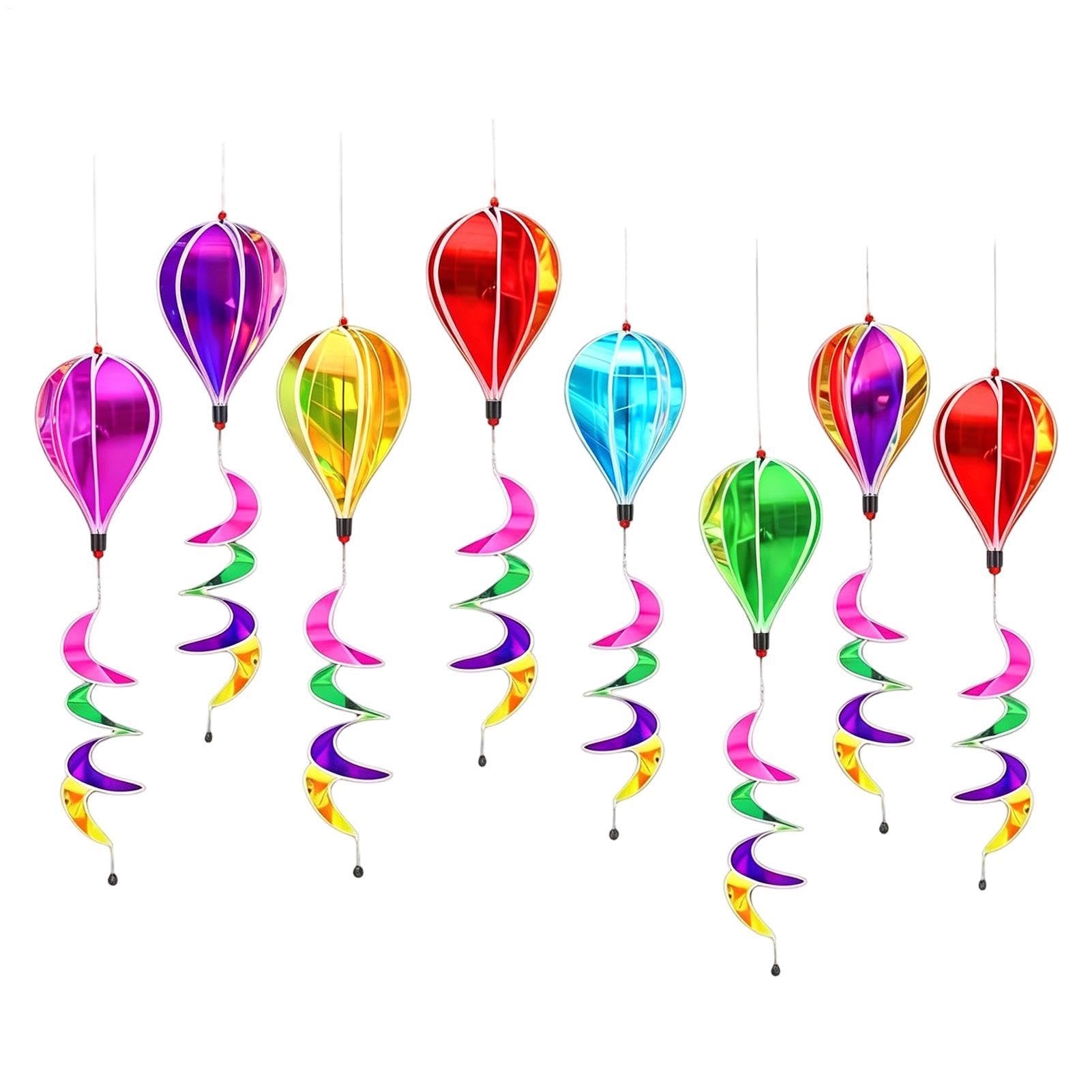 Conjunto de molinos de viento coloridos – molino de viento en globo aerostático | Sistema antipájaros al aire libre giratorio colgante, kit de protección para decoración de jardín con movimiento
