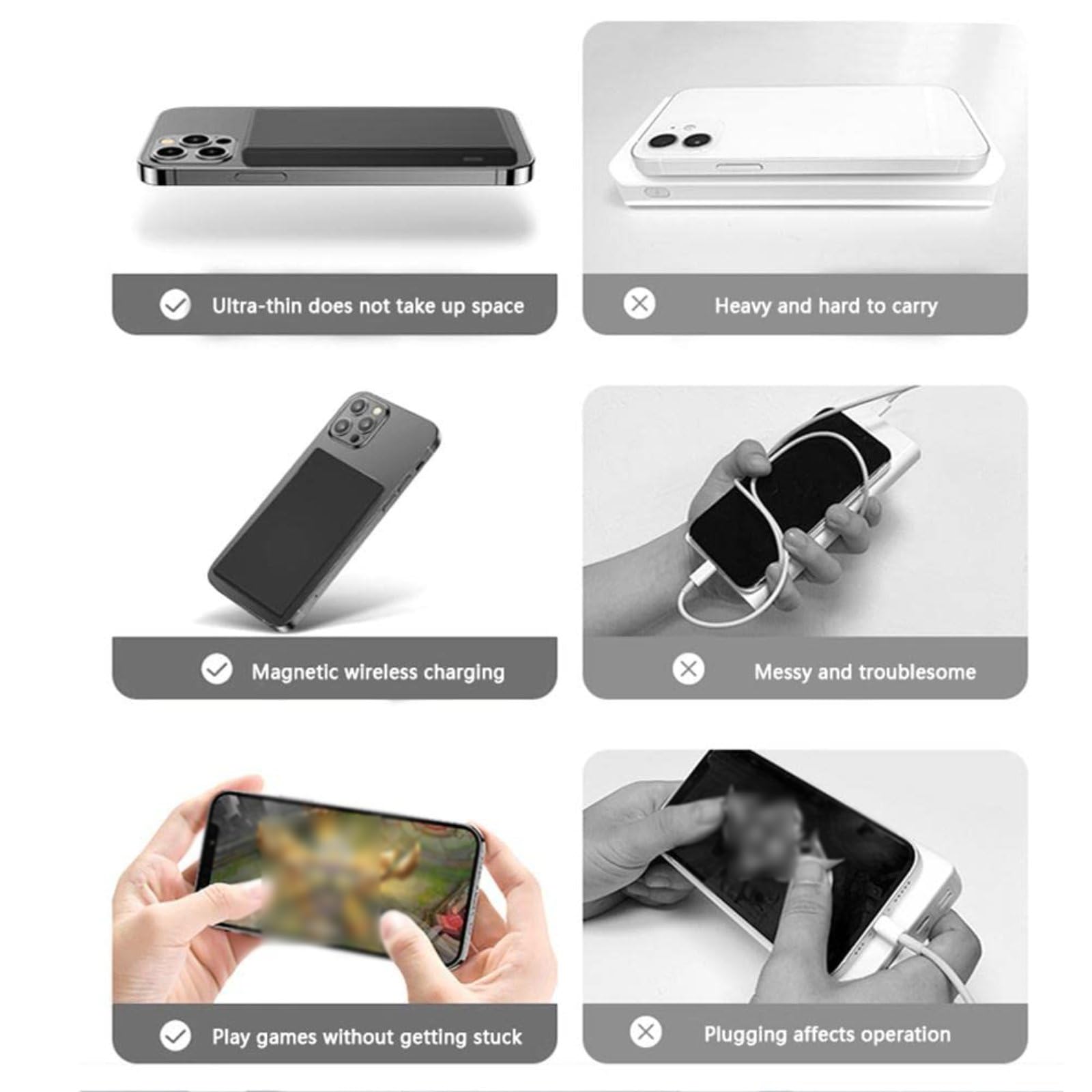Power Bank Wireless 3 in 1 da 5000 mAh, Power Bank Magnetico Wireless da 15 W, Caricabatterie Portatile Wireless Compatibile con iPhone 12/13/Mini/Pro/Pro Max