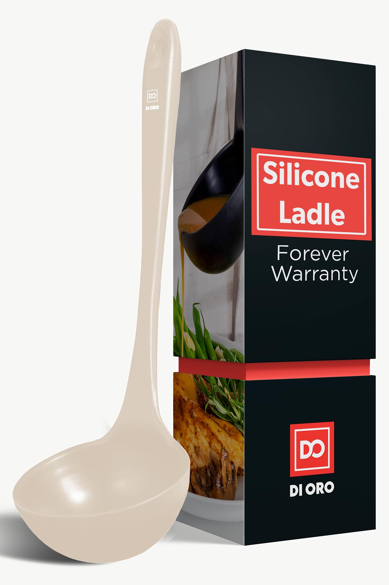 DI ORO Silicone Ladle – Soup Ladle for Cooking & Serving Heat-Resistant - Large Kitchen Soup Ladle Nonstick Cookware Safe - Soup Serving Spoon with Wide Bowl - Silicone Utensil Dishwasher Safe (Clay)