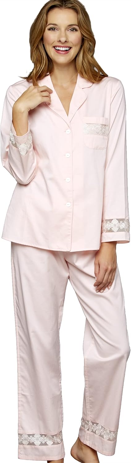 Julianna Rae Women's Pajama, 100% Cotton Sateen, Lace Trim, My New Favorite Collection