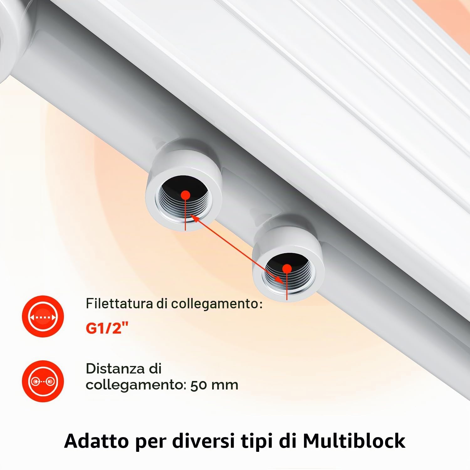 SONNI Termoarredo Design Piatto 1200x465mm Bianco 734W Orizzontale | Radiatore Piatto Monostrato 734W Per Bagno, Collegamento Laterale, Design Salvaspazio Per Ambiente Moderno