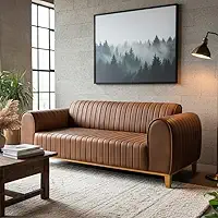 Sofá Living Átila, 2,10 Metros, Design Retrô. (Couro - Caramelo)