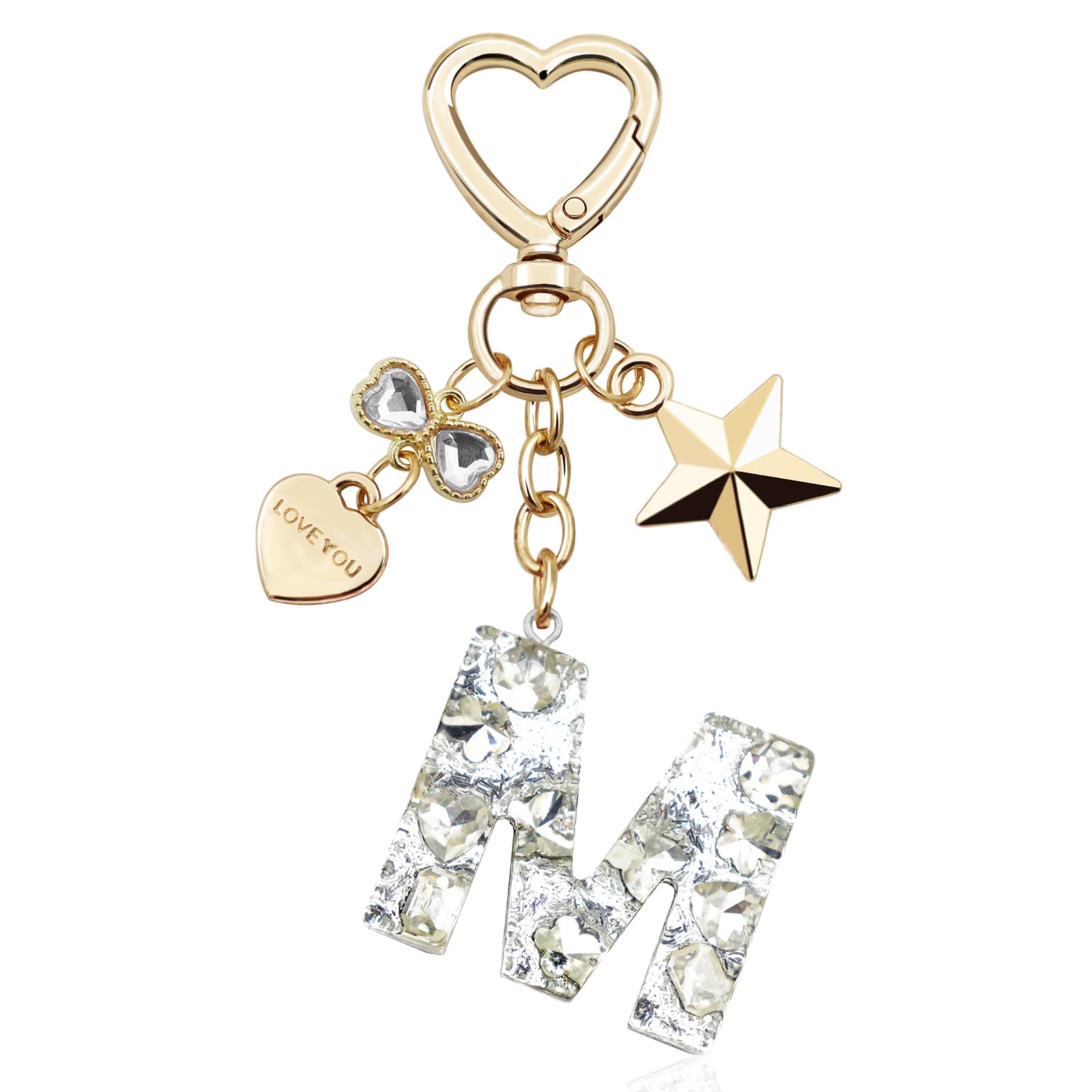 Glitter Initial Letter Keychain Gift for Women Cute Pink Resin Keychains for Bag