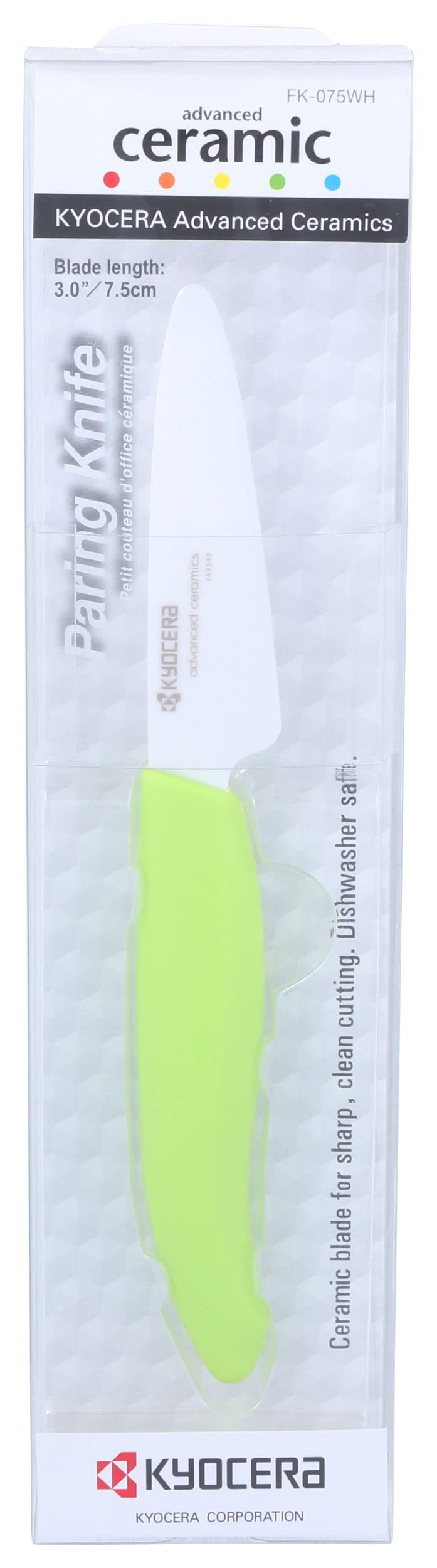 GEN COLOUR Paring Knife FK-075WH-GR Paring Knife with Extremely Sharp Ceramic Blade for Absolutely Precise Cuts Handle Colour Green Blade Length: 7.5 cm