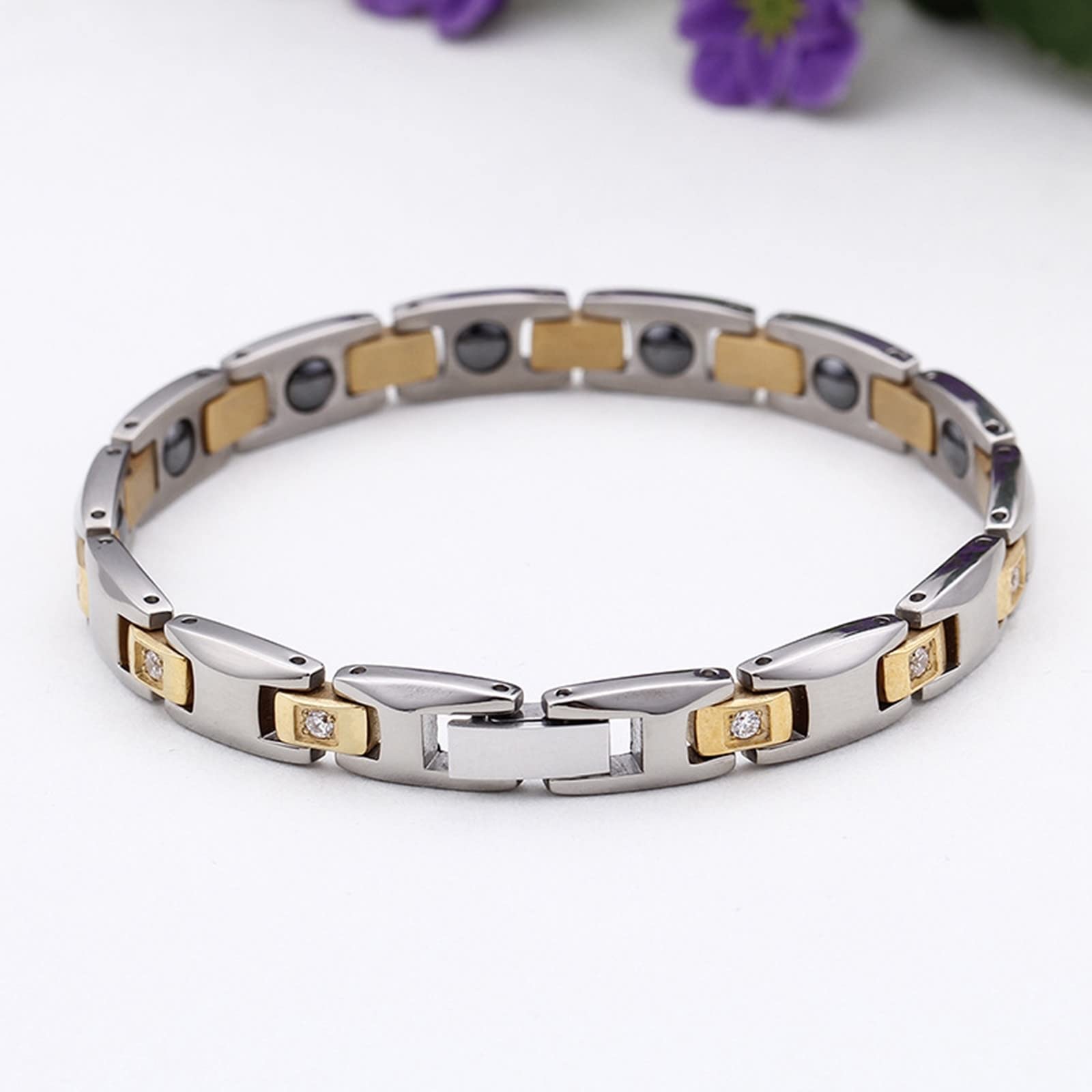 Männerarmband Gold-Silber，Gliederarmbänder Magnetarmband Rostfreier Stahl Bracelet Men 190X8Mm