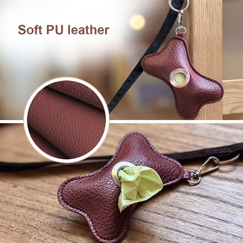 Dog Poop Bag Holder,Leather Pet Waste Bag Dispenser Zipered Pouch with Carabiner Clip Attached to Any Leashes for Walking Outdoor - Image 3