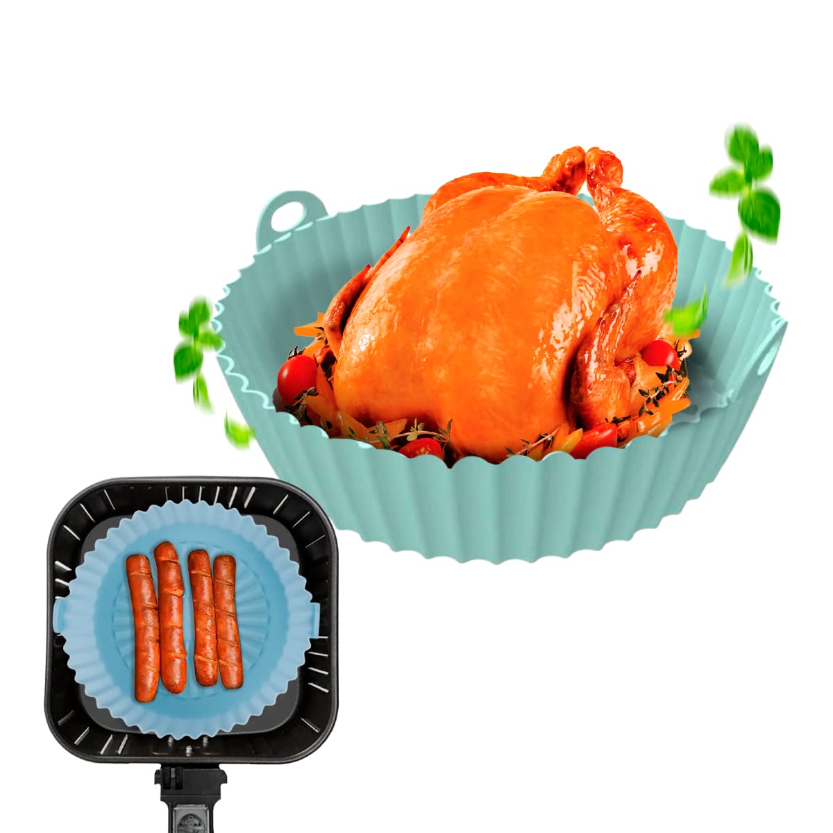 Assadeira De Silicone Forma Para Fritadeira Airfryer 19cm Reutilizável E Antiaderente Limpeza Facil e Muito Resistente Livre de BPA Prático E Fácil De Manusear (Verde)