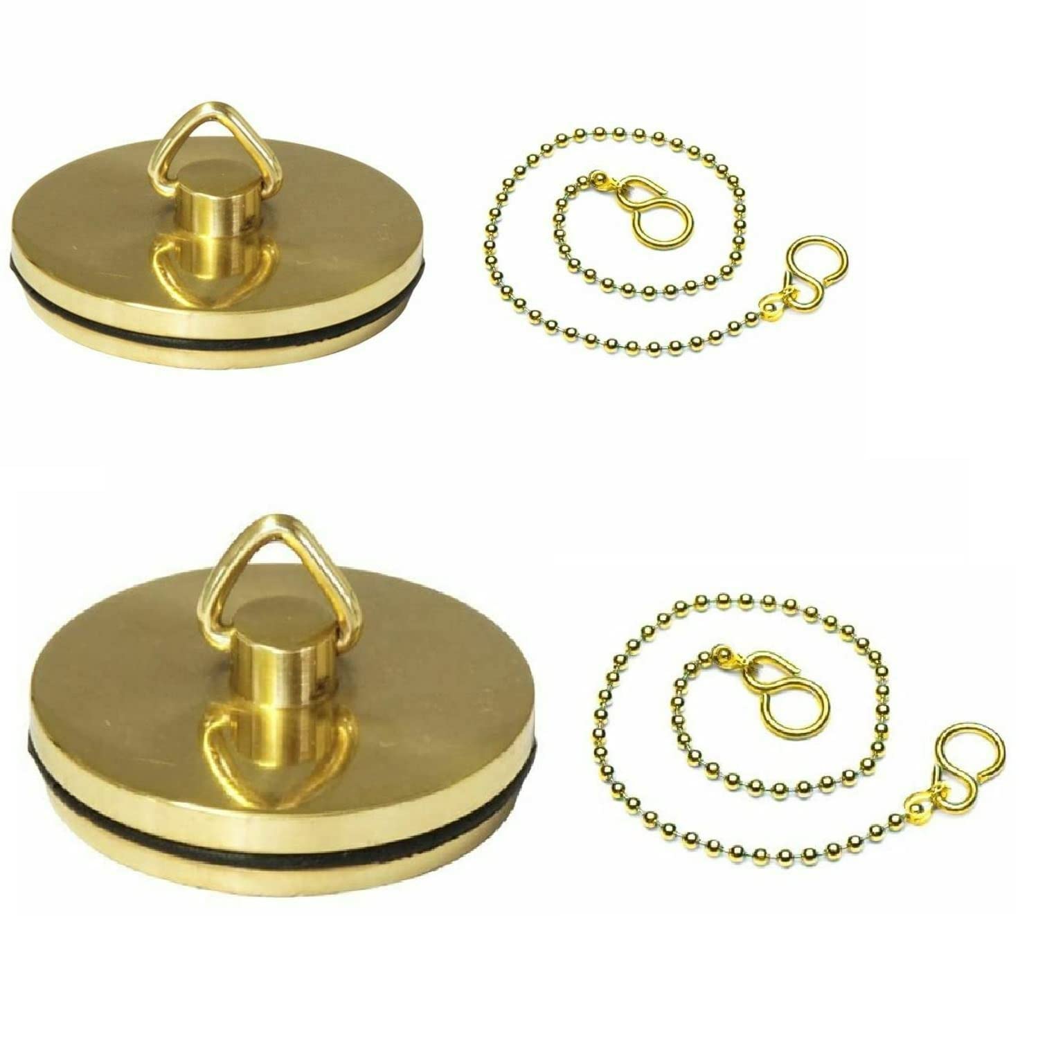SISI UK® Sink Bath Basin Shower Plug Stopper Brass 45mm 1.3/4 inch & 37mm 1.1/2 inch 12 &18-inch Polished Brass Ball Chain and S-Hook