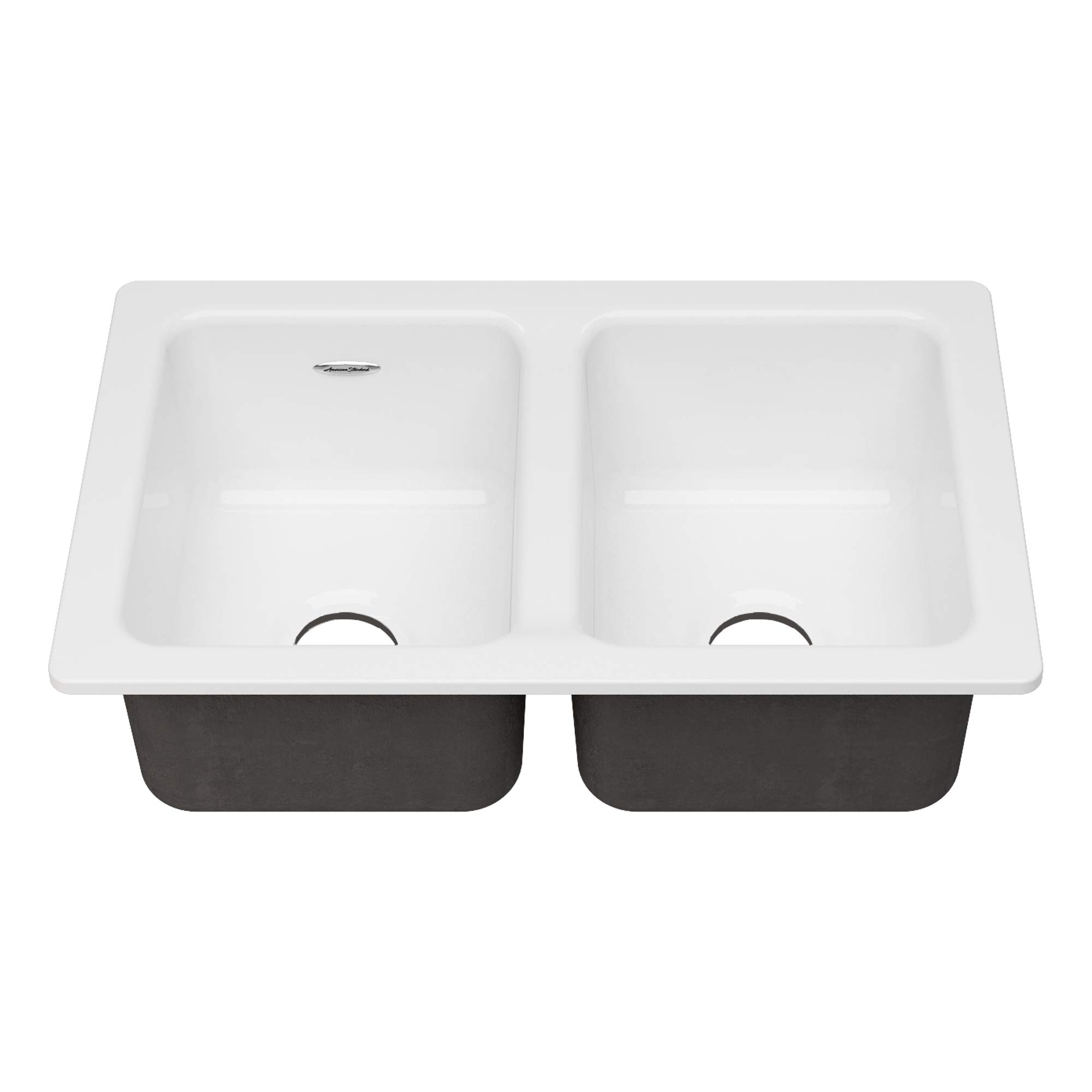 American Standard 77DB30190.308 Delancey 30x19 Double Bowl Cast Iron Kitchen Sink, Brilliant White