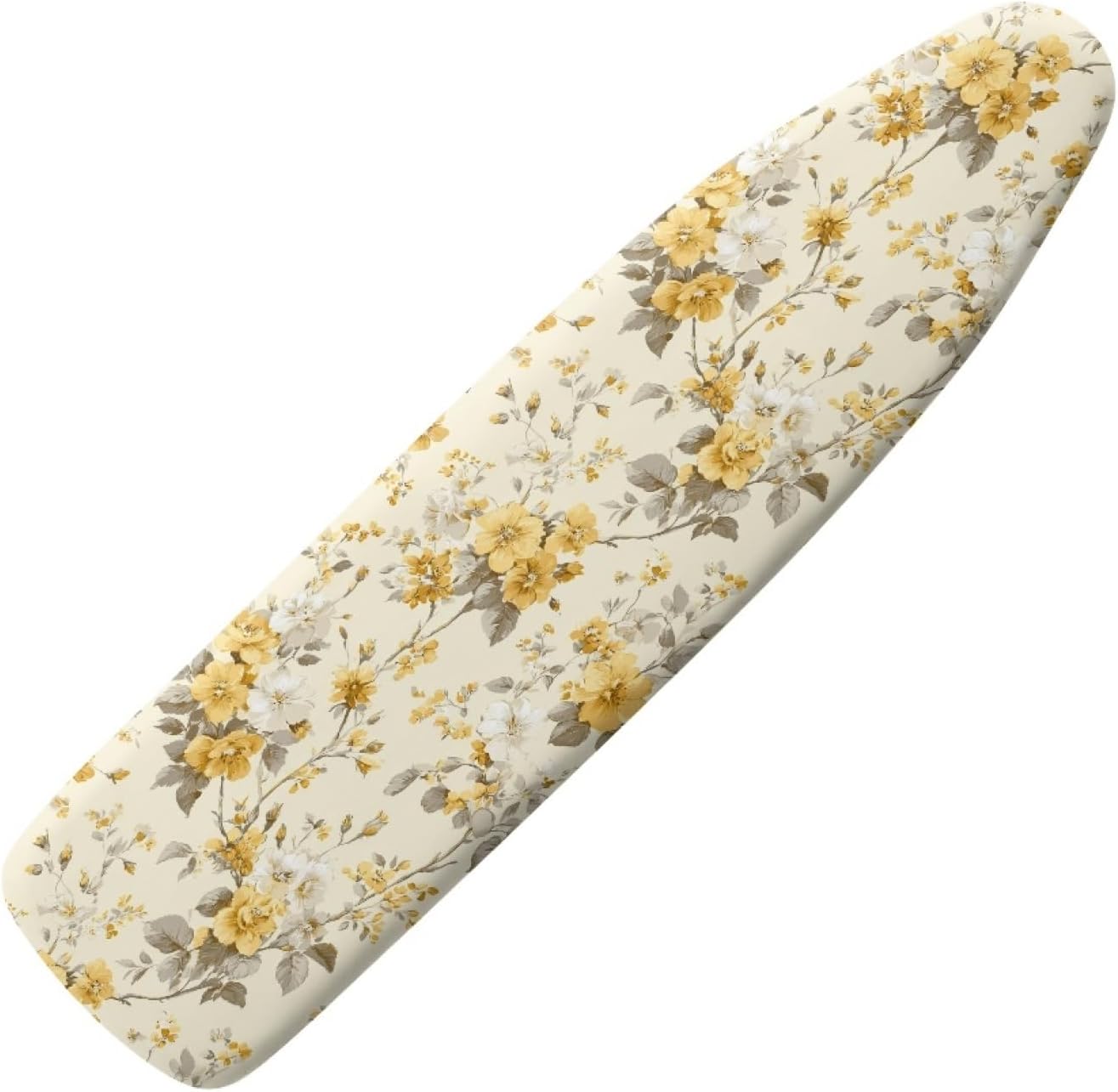 Ironing Board Cover 14x48 Yellow Flower Leaves Iron Board Cover with Padding Heat Reflective,Scorch Resistant Thick Padding,Snug Fit Non-Slip Nose Pocket Fastener Straps Elastic Edges
