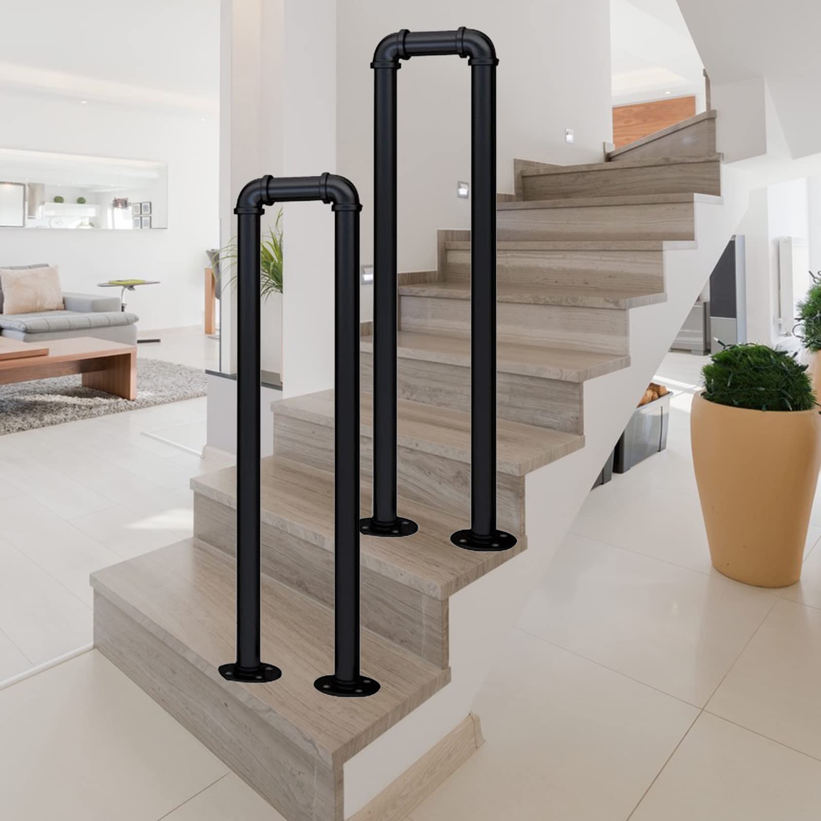 Rambarde d'escalier extérieure en U noire de 95 cm pour sécurité lot de 2