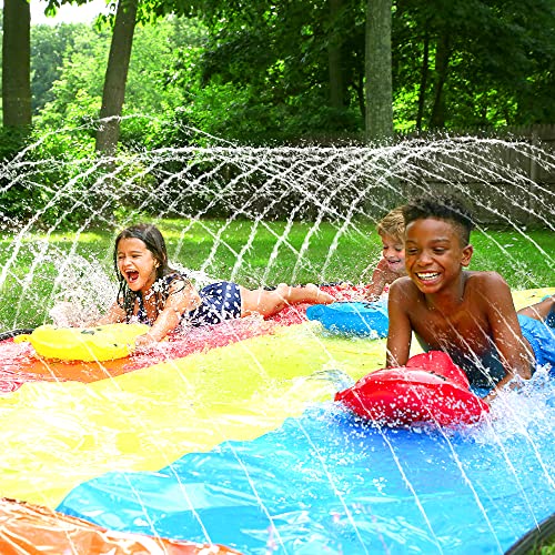 image for JAMBO Triple Lane Slip Splash and Slide for Backyards with 3 Bodyboard