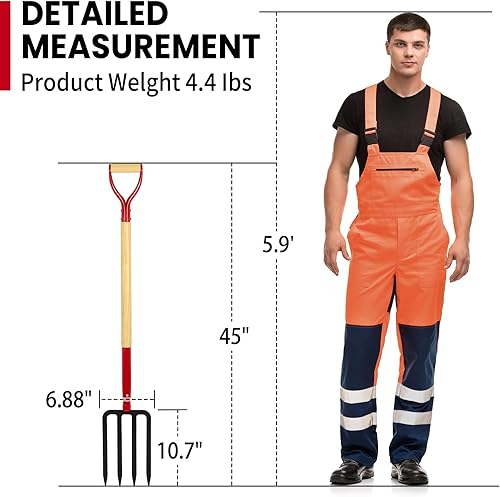 Miniatura 7 de Tenedor de jardín resistente para excavar, tenedor de 4 dientes para abono de jardinería, tenedor de jardín con mango de madera, 45 pulgadas