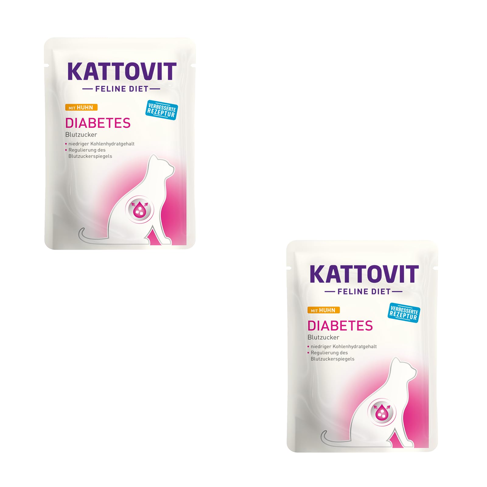 Kattovit Feline Diet Diabetes | Confezione Doppia | 2 x 24 x 85 g | Alimento dietetico completo per gatti | Per supportare la riduzione del sovrappeso | Cibo umido in busta fresca