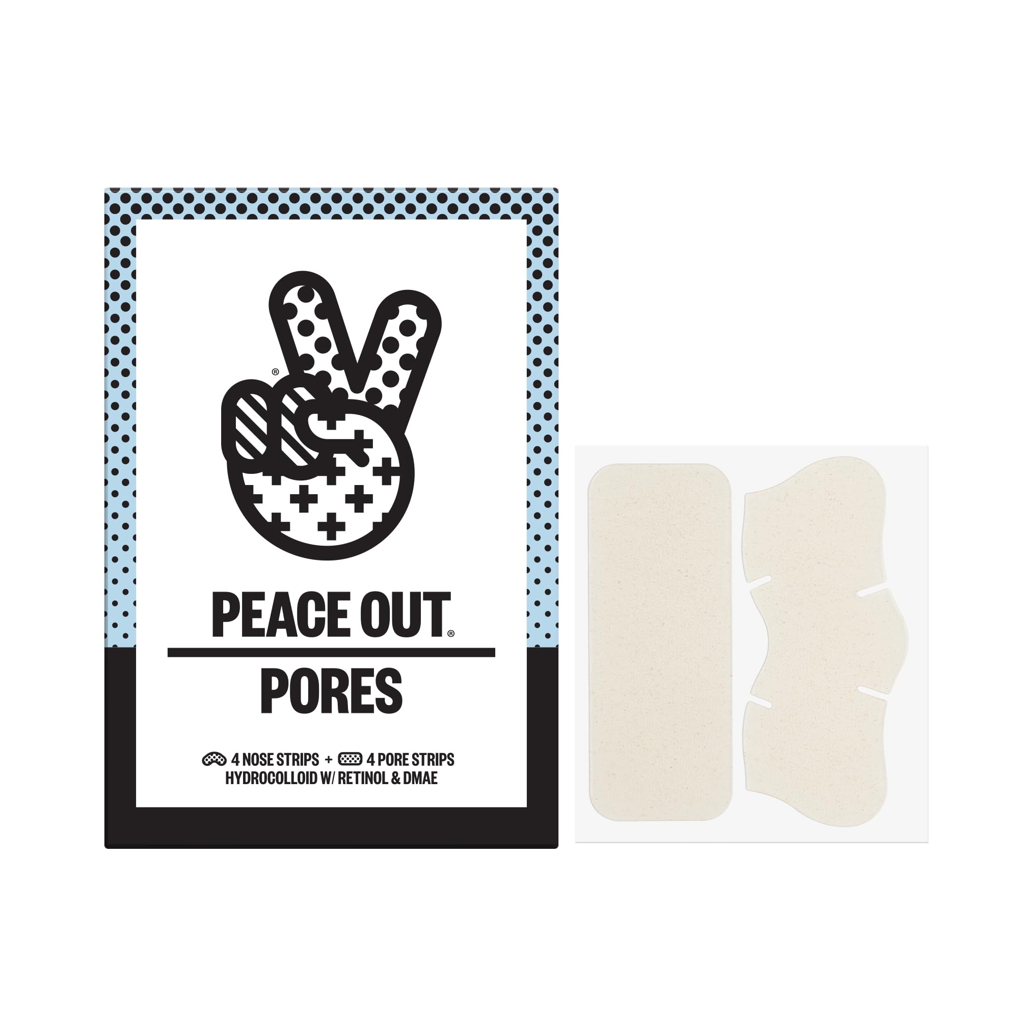PEACE OUT Skincare Pore Minimizing Strips, Hydrocolloid Pore-Refining Nose and Face Strips with Retinol & Vitamin A to Shrink Enlarged Pores and Remove Blackheads (4 pore and 4 nose strips)