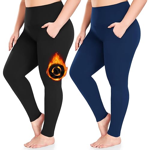 FULLSOFT 2 Pack Women's Plus Size Fleece Lined Leggings-Thermal High Waist Stretchy 1X-4X Yoga Pants for Winter Workout