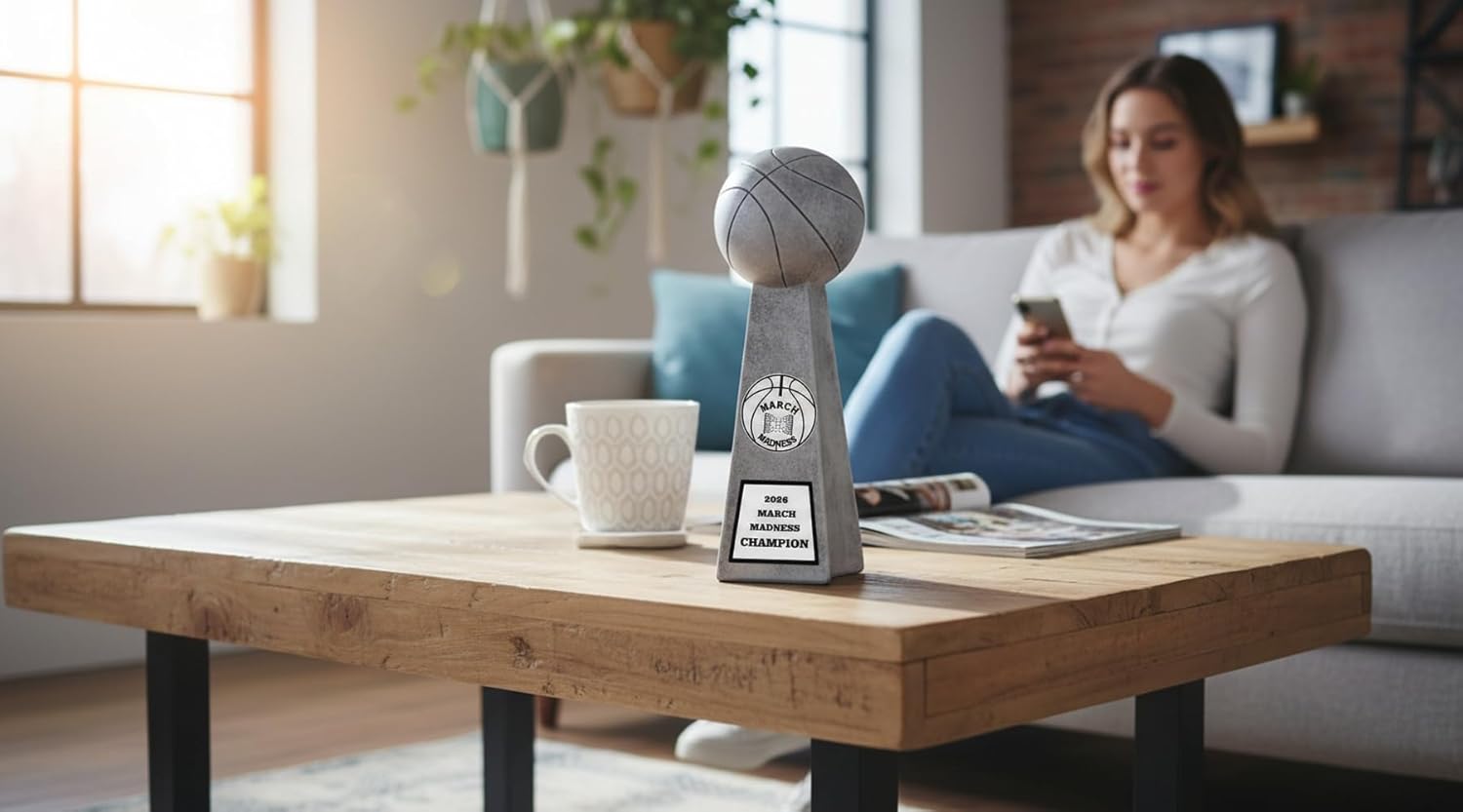 March Basketball Madness Bracket Trophy with Free Engraving for Bracket Winner College Basketball Tournament Challenges Office Pools