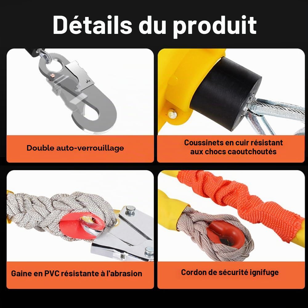 Lotvic Antichute a Rappel Automatique 10m, Charge Maximale 150 kg | Dispositif Anti Chute a Rappel Automatique, Ligne de Vie Auto-Rétractable, Harnais de Securite Anti Chute Professionnel