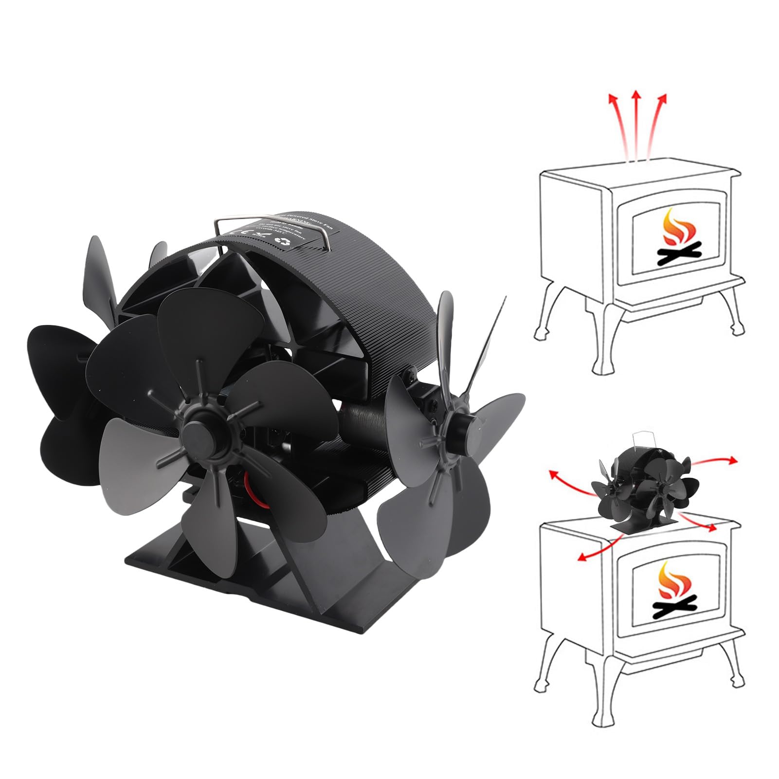 Alomejor Wentylator Kominkowy z 3 Głowicami 18 Ostrza Zasilany Ciepłem Aluminium