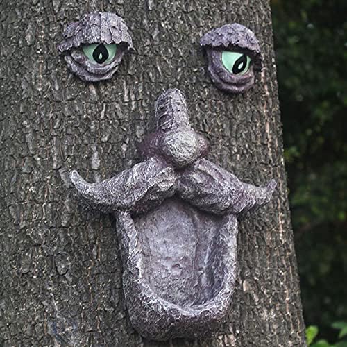 Tree Faces Decor Outdoor, Old Man Wild Bird Feeder Tree Hugger Statues in The Dark Eyes Garden Decor Yard Art