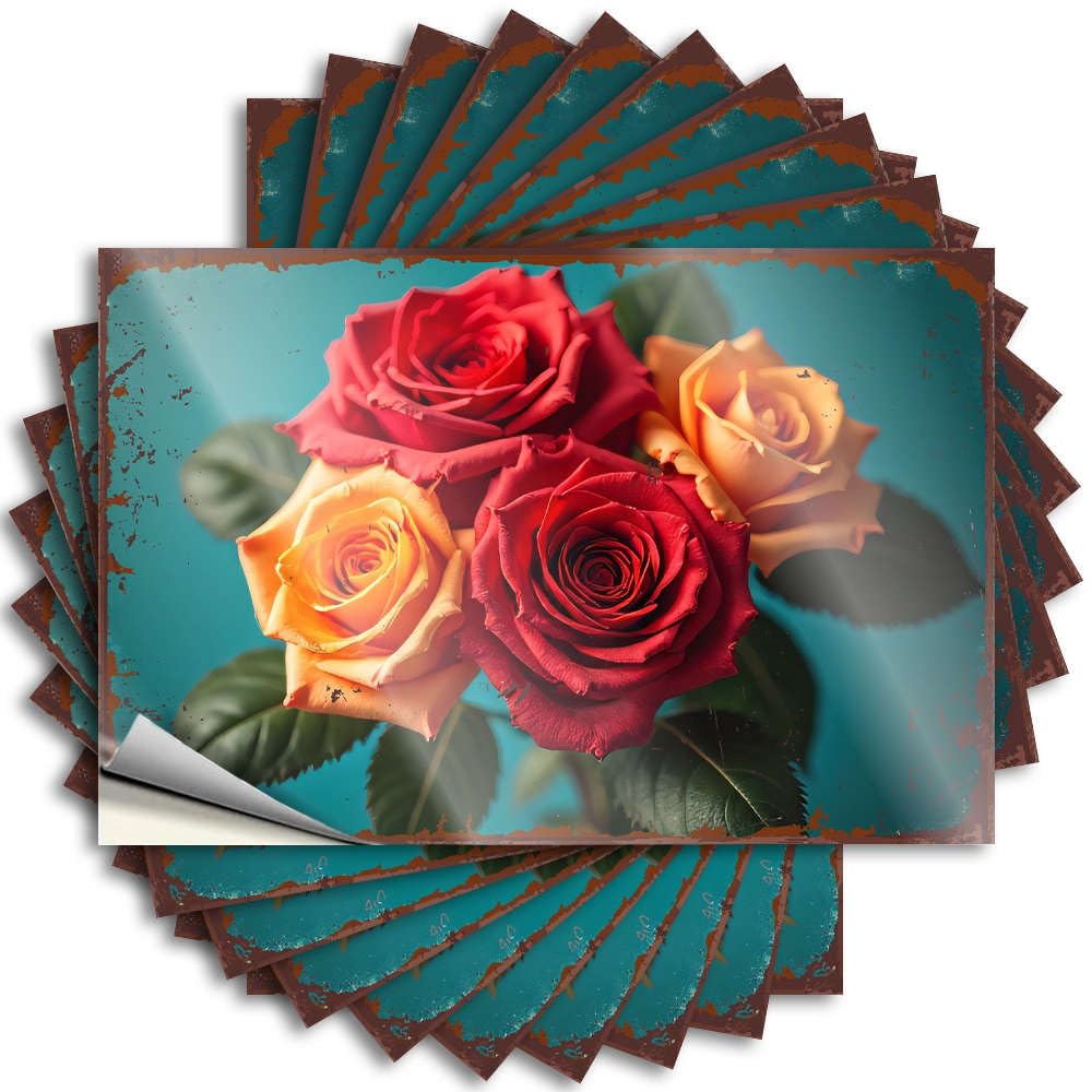 Fzfn Colour A Vibrant Bouquet Of Roses In Red, Orange, And Yellow. Unique Kitchen Stuff - Lettering Sticker Bumper Removable Vinyl Decal(8X12cm)