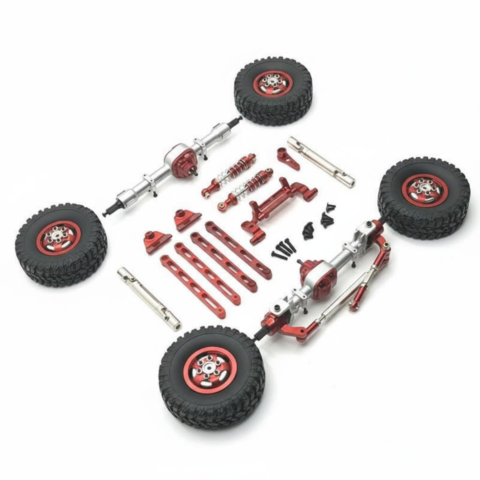 Gralara Auto Elettrica Componenti RC Metallo Completi Alberi Trasmissione Ammortizzatori Regolabili Tiranti con Braccio 25T per 1/12 Adatta a Modellismo Fuoristrada Gara Tempo Libero, Rosso