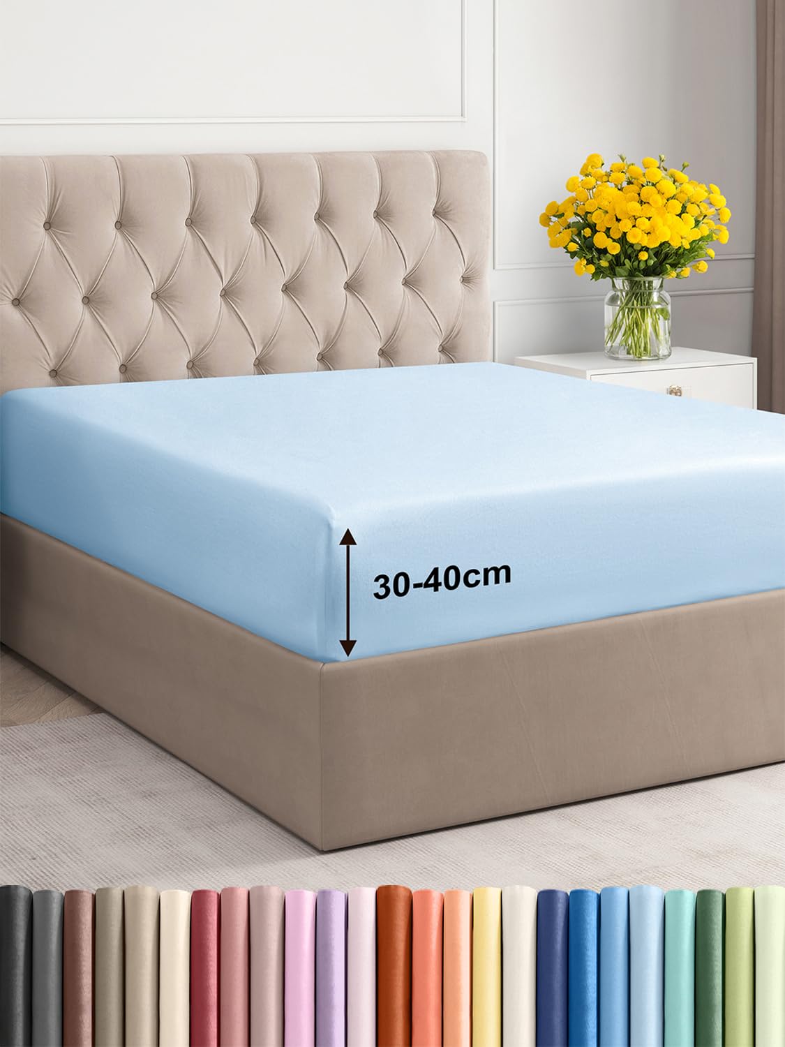 Lenzuolo con angoli 90x200cm - Extra profondo per materassi fino a 40cm (16") di altezza - Morbida microfibra spazzolata - Antipiega, resistente al restringimento e colori - OEKO-TEX - Azzurro chiaro