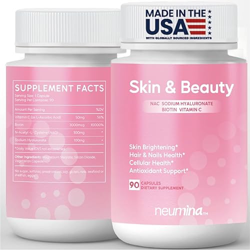 Complejo de piel y belleza para mujeres, aclaramiento de la piel, salud del cabello, piel y uñas, salud celular, soporte antioxidante, vegano, sin