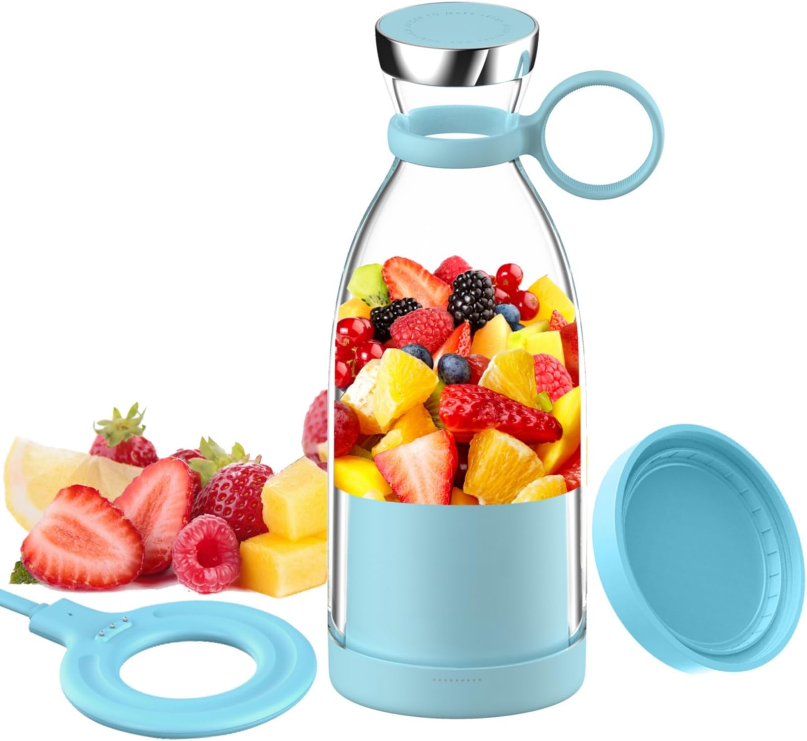 OTPEIR Portable Blender for Shakes and Smoothies with 11.83 Oz Travel Cup and Lid,Durable Stainless Steel Blades for Juice Blending Performance, Blue