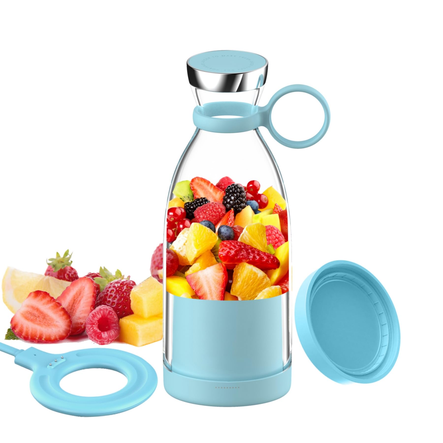 OTPEIR Portable Blender for Shakes and Smoothies with 11.83 Oz Travel Cup and Lid,Durable Stainless Steel Blades for Juice Blending Performance, Blue