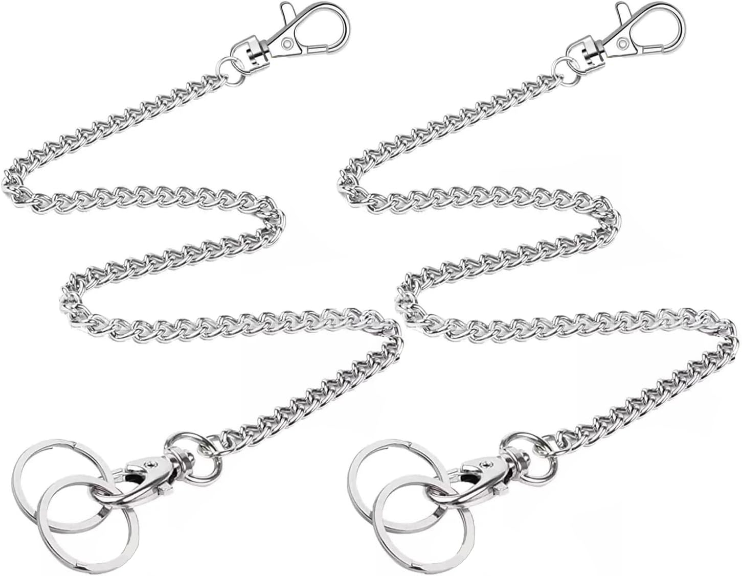 2 Key Chain, Heavy Duty Biker Wallet Chain 60cm Long Purse Handbag Chain Stainless Steel Pants Chain with Lobster Clasp Keyrings Jeans Chain Pocket Keychain for Men and Women (Silver)