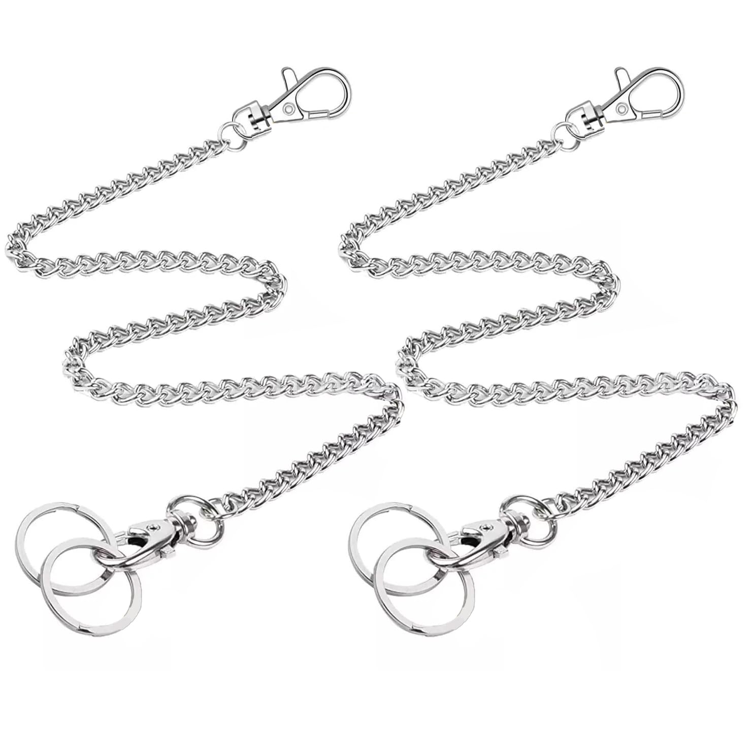 2 Key Chain, Heavy Duty Biker Wallet Chain 60cm Long Purse Handbag Chain Stainless Steel Pants Chain with Lobster Clasp Keyrings Jeans Chain Pocket Keychain for Men and Women (Silver)