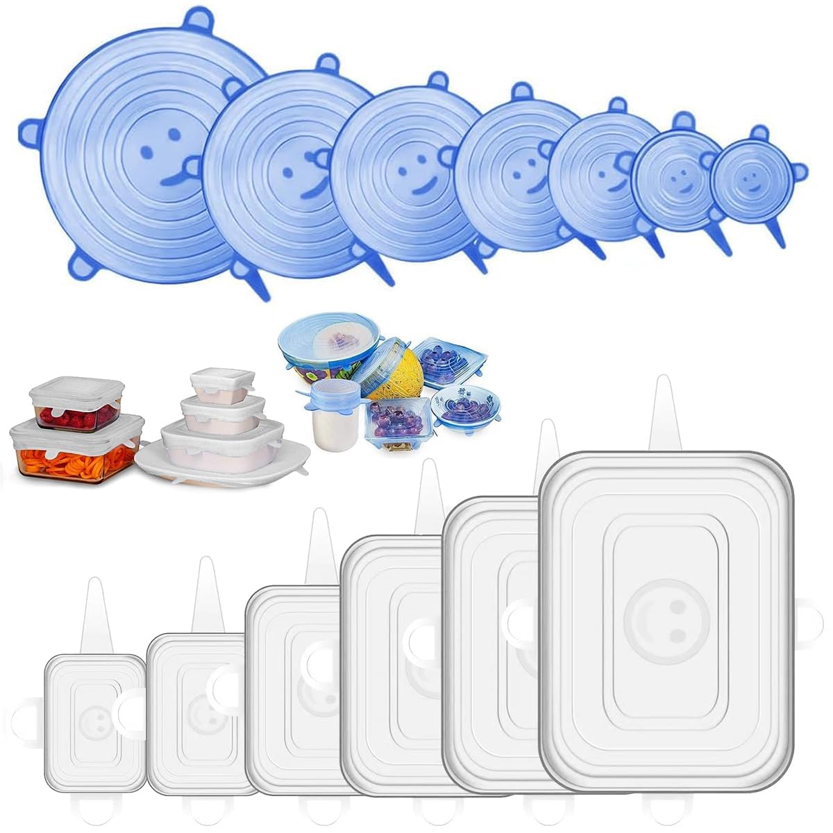 12 Pieces Silicone Lids Food Covers, 12 Different Sizes Reusable Lids for Cups Bowls, 100% Safe Food Grade Round Shaped Tin Cover, Silicone Stretch Lid Microwave Freezer Can