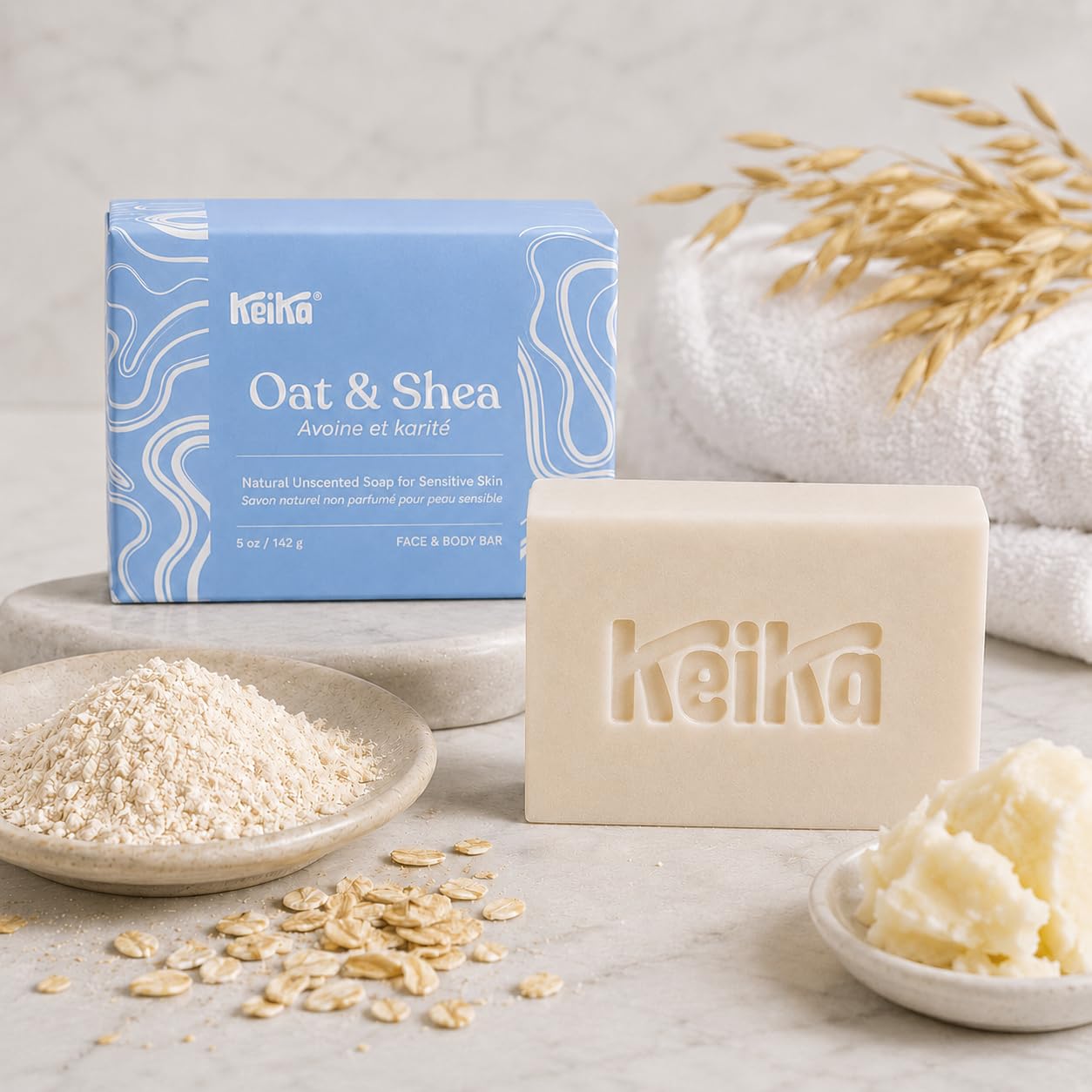 Keika Baby-Haferflocken- und Shea-Seife, geruchlos für Ekzeme, Schuppenflechte, Gesicht, Körper, Babys, Kinder, Jugendliche, Männer und Frauen mit empfindlicher Haut, 150 ml