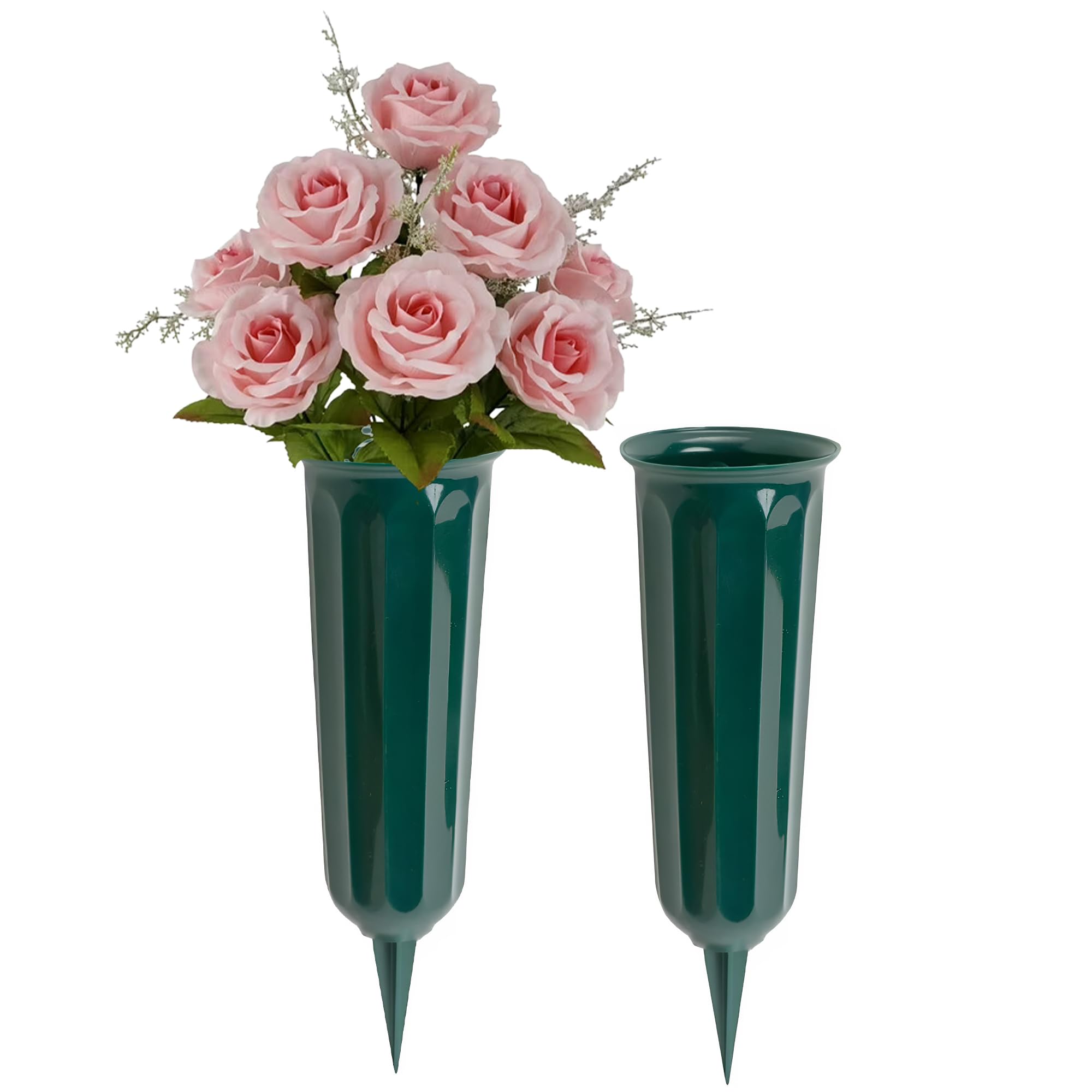 Set of 2 Green Cemetery Vases - 9.75