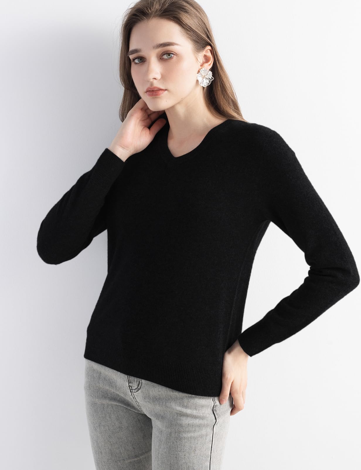 Chanyarn Damen Pullover 100% Reiner Kaschmir V-Ausschnitt Lange Ärmel 2024 Herbst Winter Warmer weicher Strickpullover