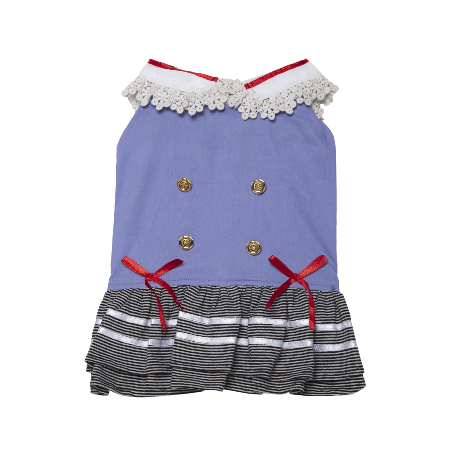 Lulala Striped Dog Dress Tutu Flower Girl Frock One-Piece with Bowknot Lace and 4 Button Pet Clothes for Wedding Birthday Party Farmal Navy Dress Doggy Gown Outfits Cat Apparel(XL,LightBlue) (B09PMLXQ9W) Amazon Price History, Amazon Price Tracker