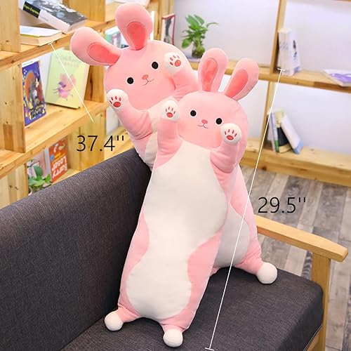 Miniatura 4 de Almohada de peluche de conejo gigante de 37.40 pulgadas, lindo juguete de dibujos animados suave de cuerpo largo para dormir, regalo para niños y