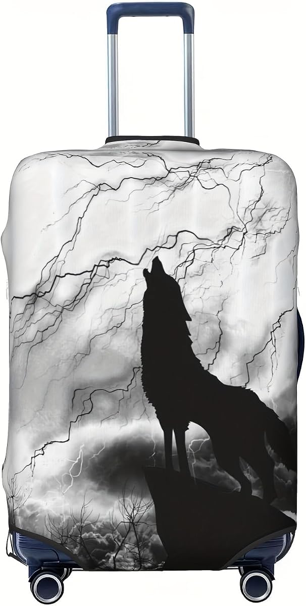 Funda de equipaje elástica y lavable con patrón de aullido de lobo