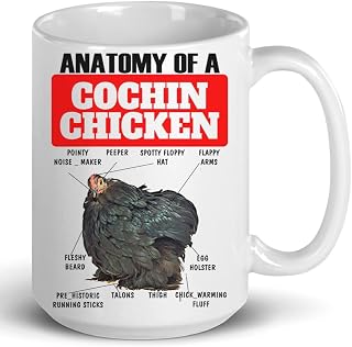 Funny Black Cochin Chicken Hen Mug 15oz White - Cute Anatomy Chart Desisgn Ceramic Coffee Cup Gifts for Chicken Lovers