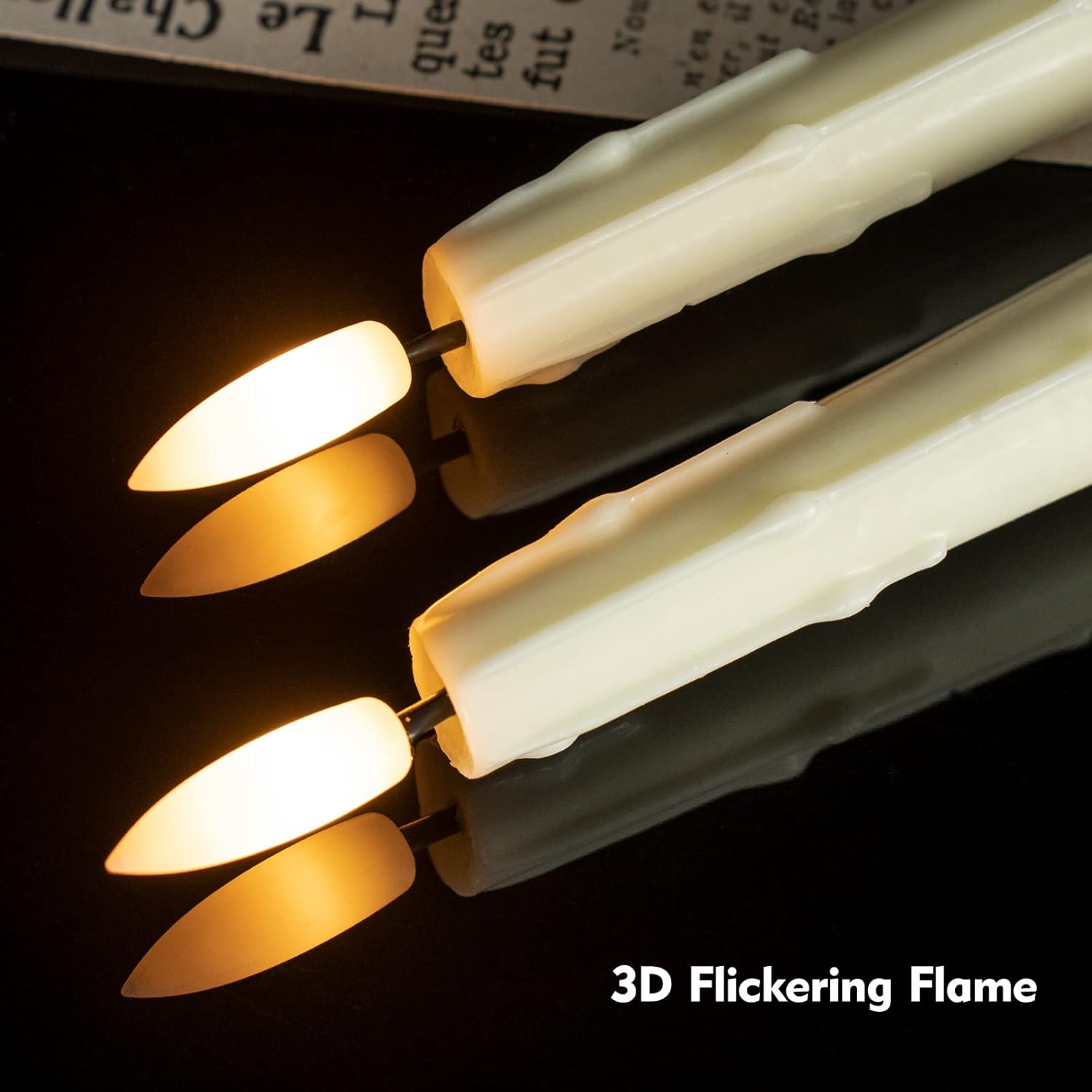 Real Wax Flameless Taper LED Candles with Remote, 9.6 Inch 3D Wick Flickering Battery Operated, Wax Drip, Set of 2 for Christmas Home Wedding Decor (Ivory)