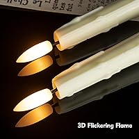 Vista 5 de Velas LED cónicas sin llama de cera real con control remoto, mecha 3D parpadeante de 9.6 pulgadas, funciona con pilas, goteo de cera, juego de 2