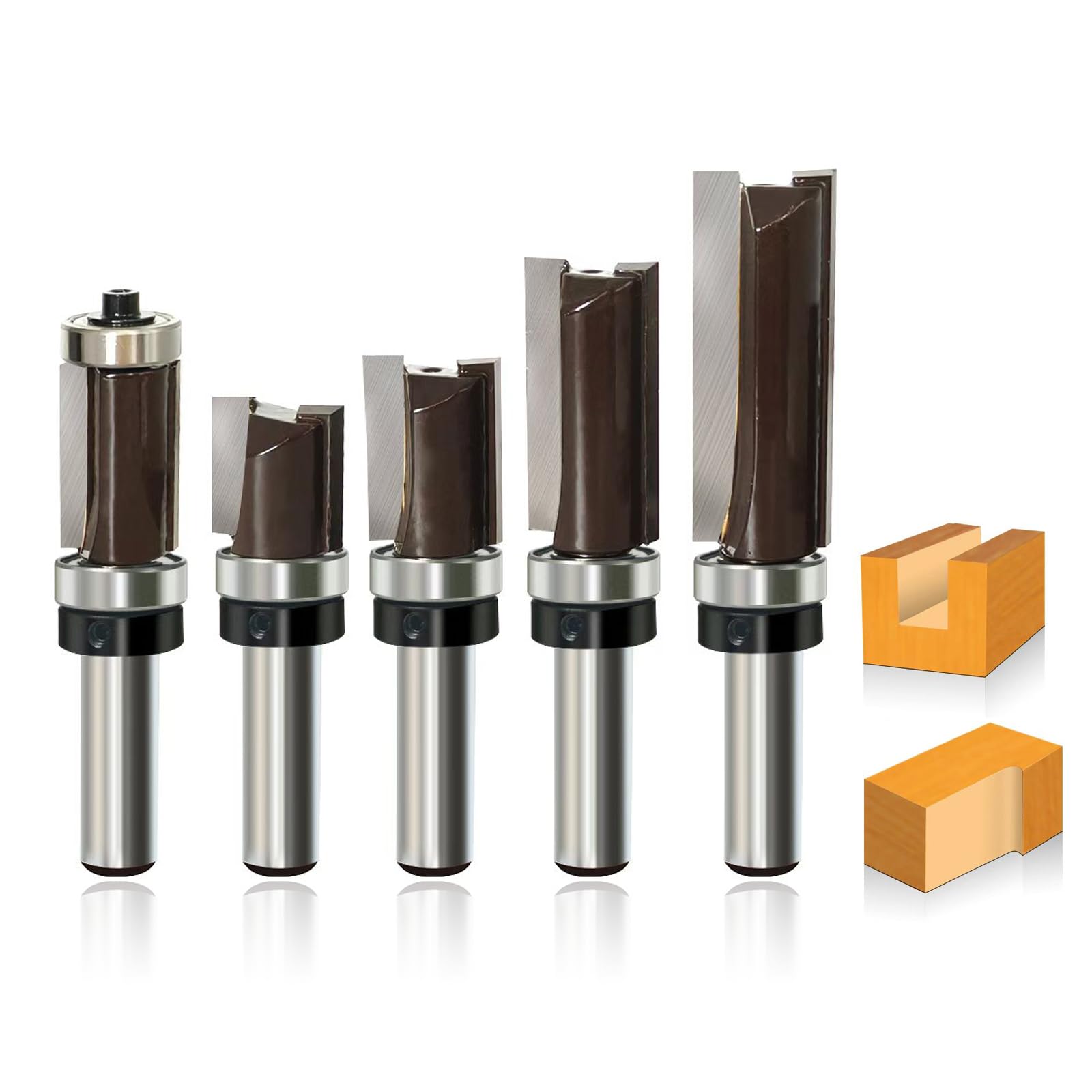 5 Stück Bündigfräser 8mm, mit Oben Anlaufring Kugellager, Kanten Kopierfräser Router Bit Set, Nutfräser/Holzbearbeitungs Schneidwerkzeug, für Holz Trimming